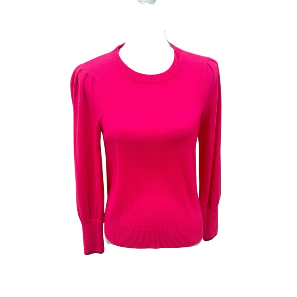 27 Miles Barbie hot Fuchsia pink cashmere Crew Neck Sweater puff sleeve small